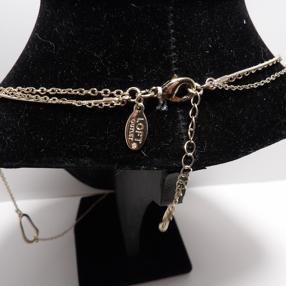 Loft Multi Chain Gold Tone  Oval Charm Necklace Layered - Picture 3 of 3